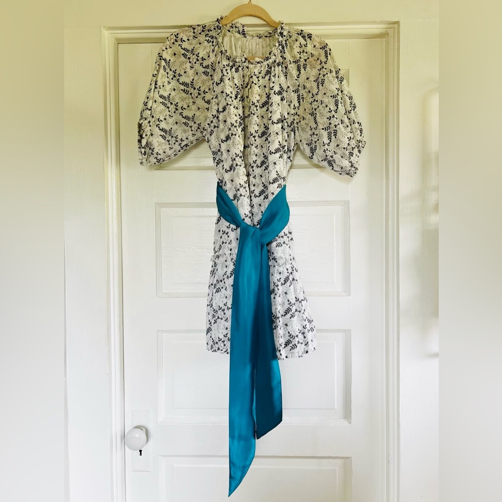 Anthropologie 100% cotton ruffled mini dress with silk sash. Size sm